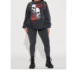 Time To Rock N' Roll Long Sleeve Legging Set - Charcoal